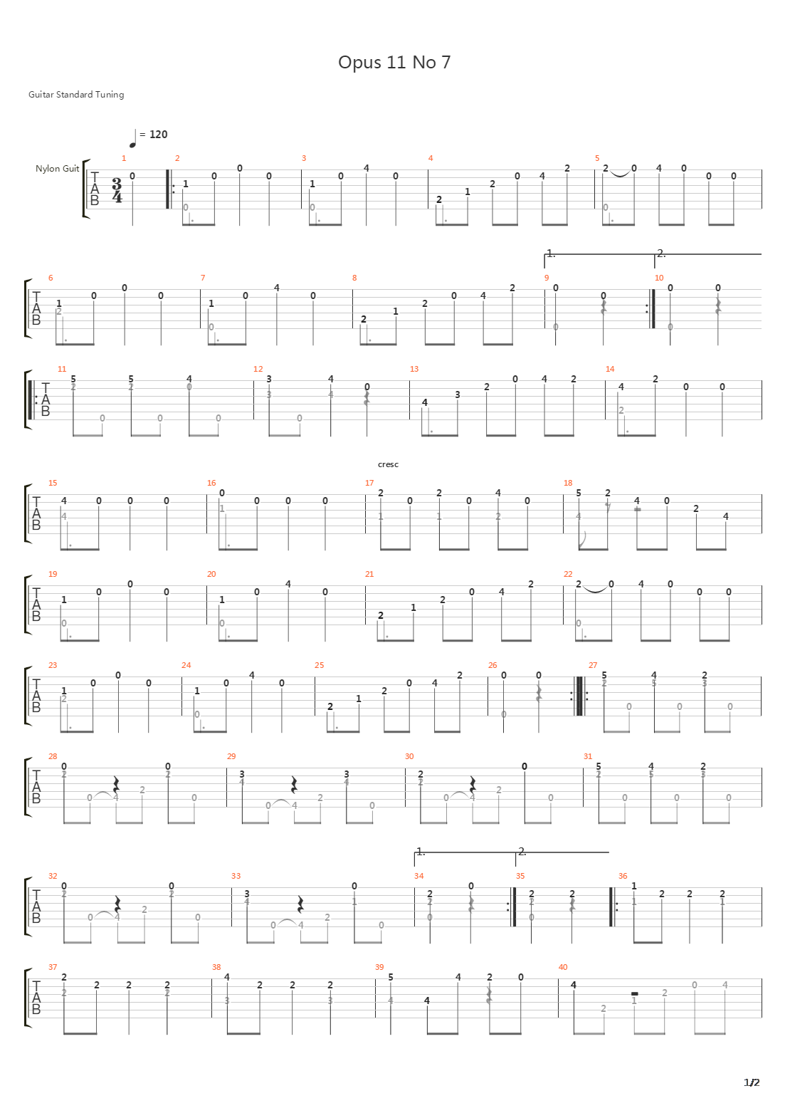 Opus 11 No 7吉他谱