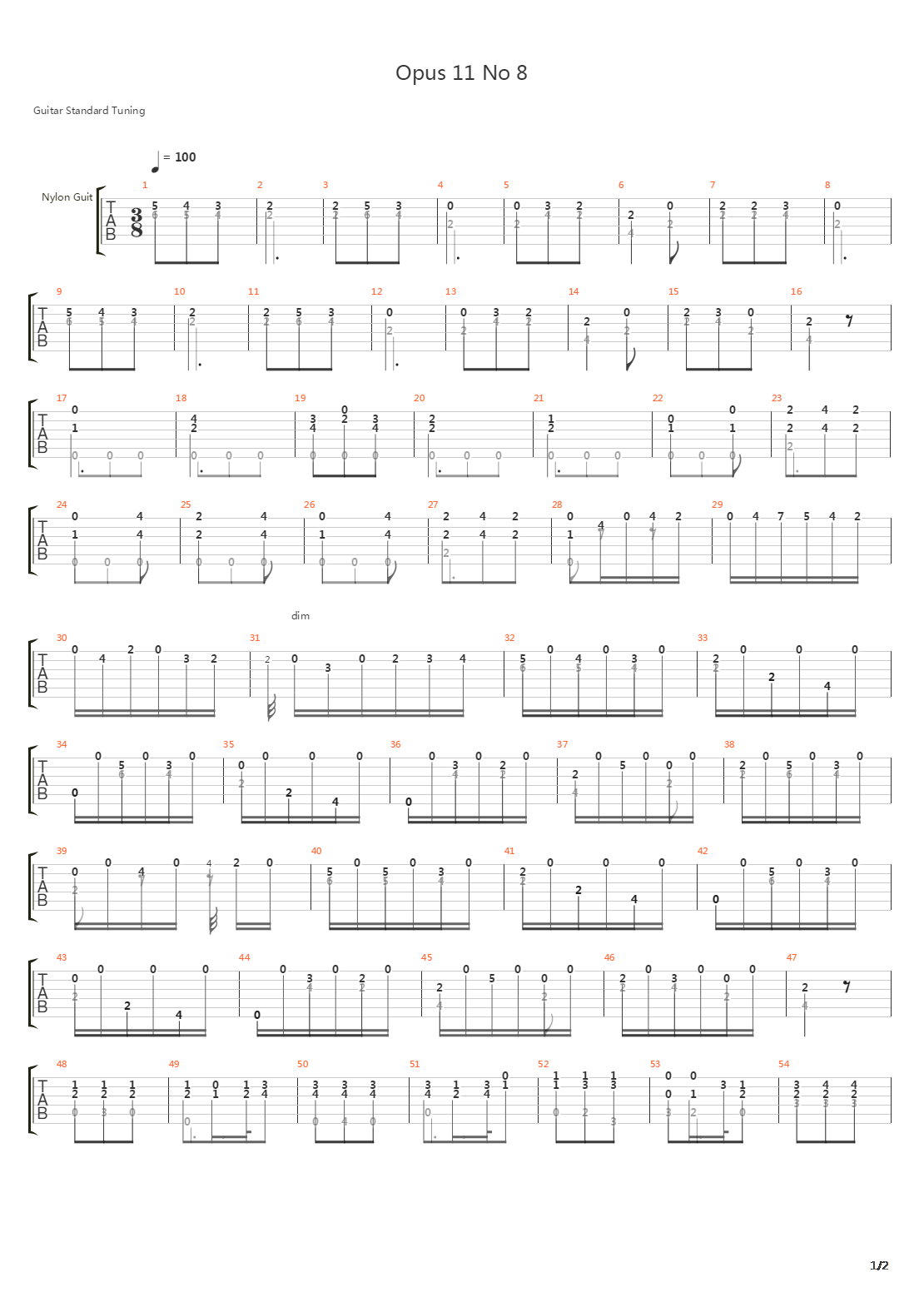 Opus 11 No 8吉他谱