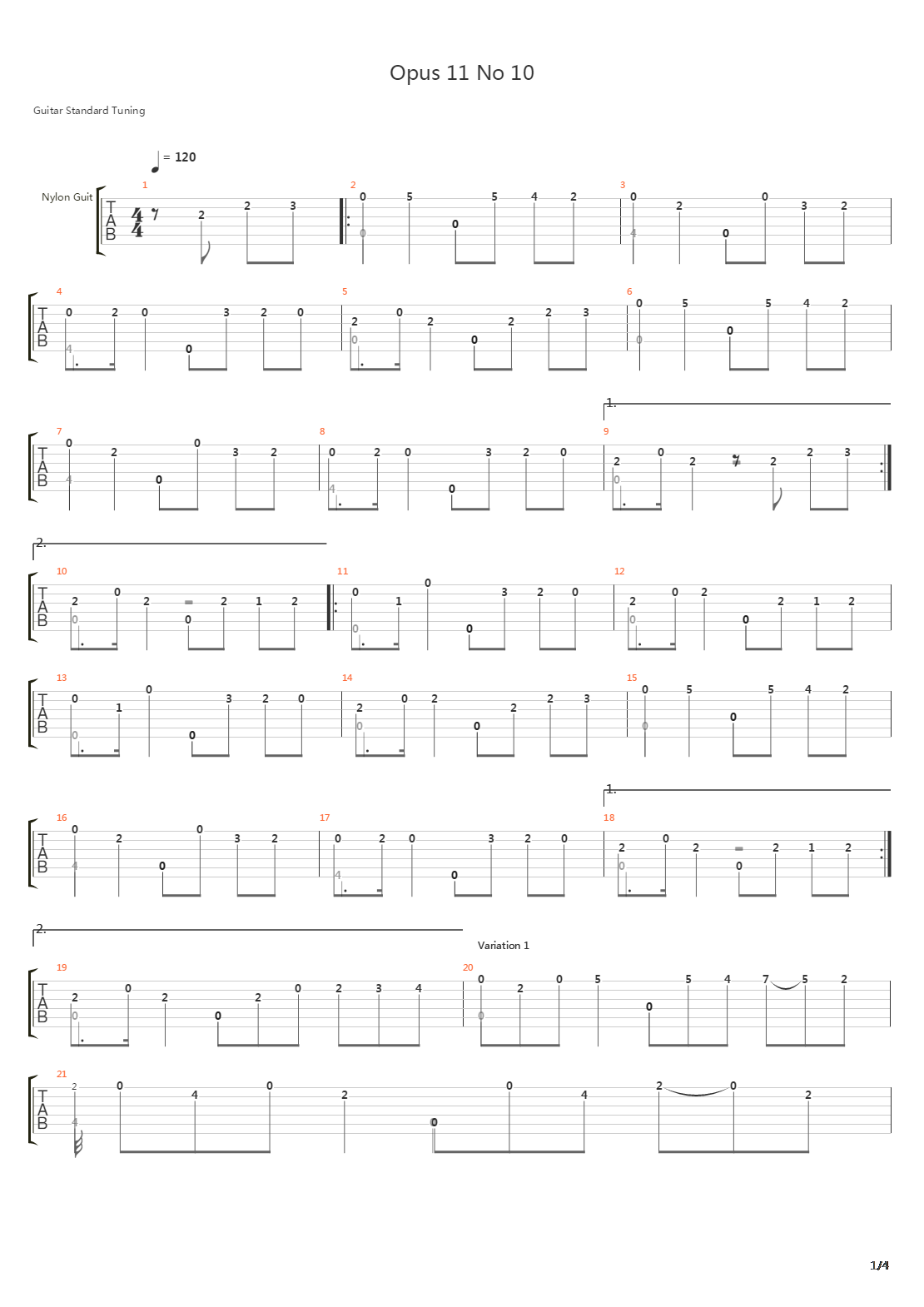 Opus 11 No 10吉他谱