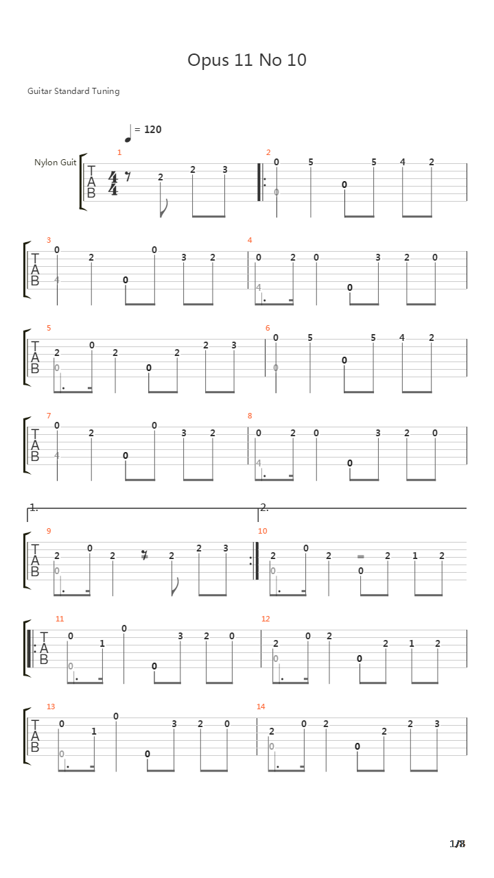 Opus 11 No 10吉他谱