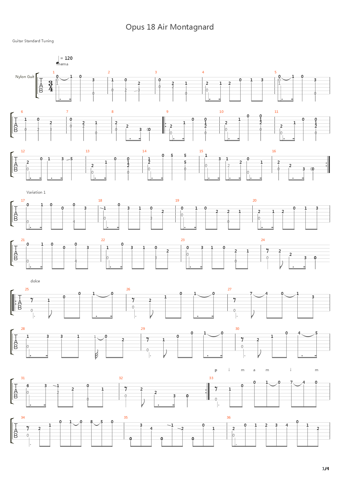 Opus 18 Air Montagnard Theme and Variations吉他谱