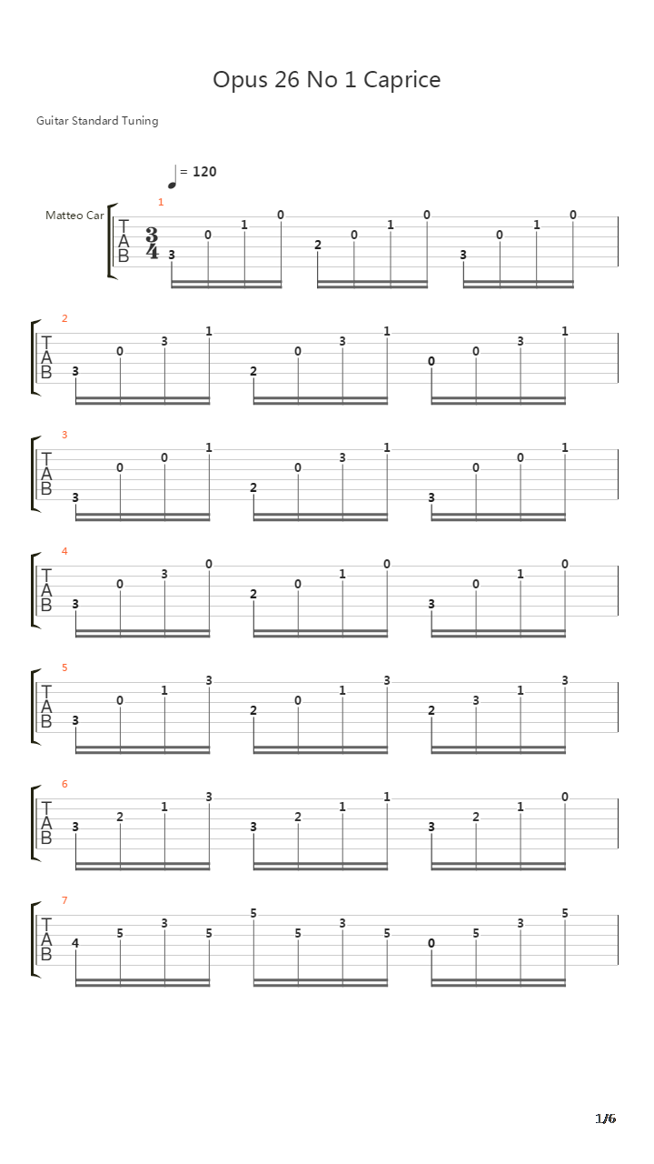 Opus 26 No 1 Caprice吉他谱