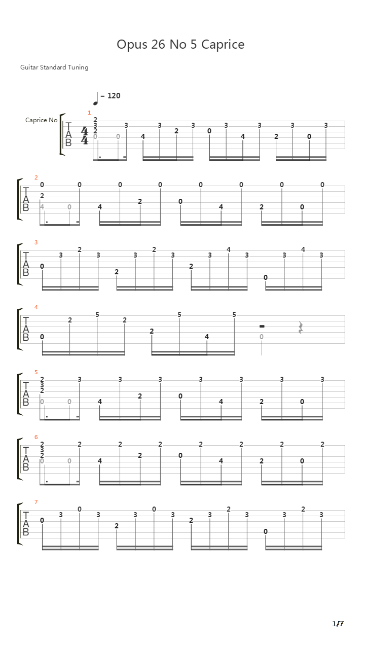 Opus 26 No 5 Caprice吉他谱