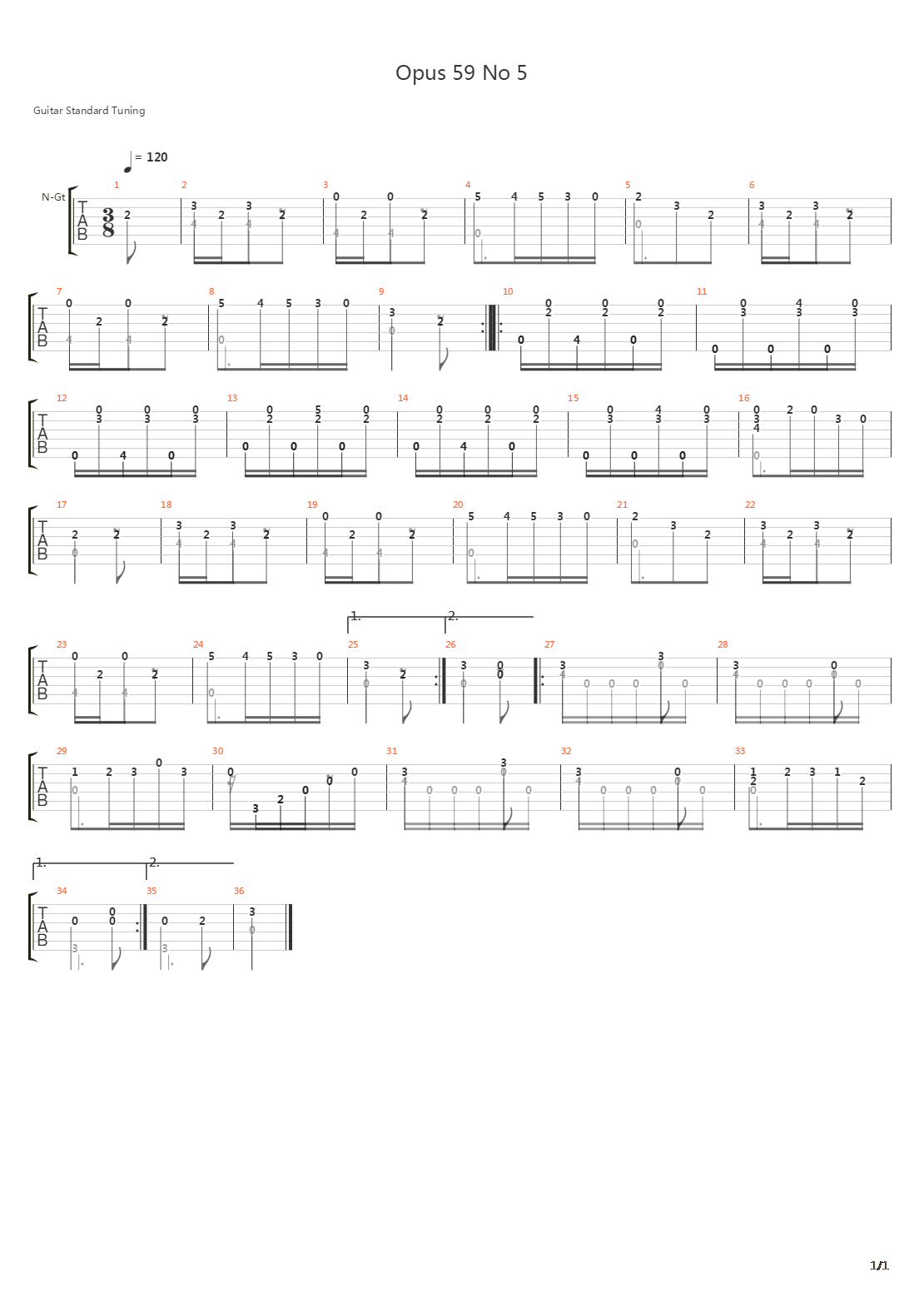 Opus 59 No 5吉他谱