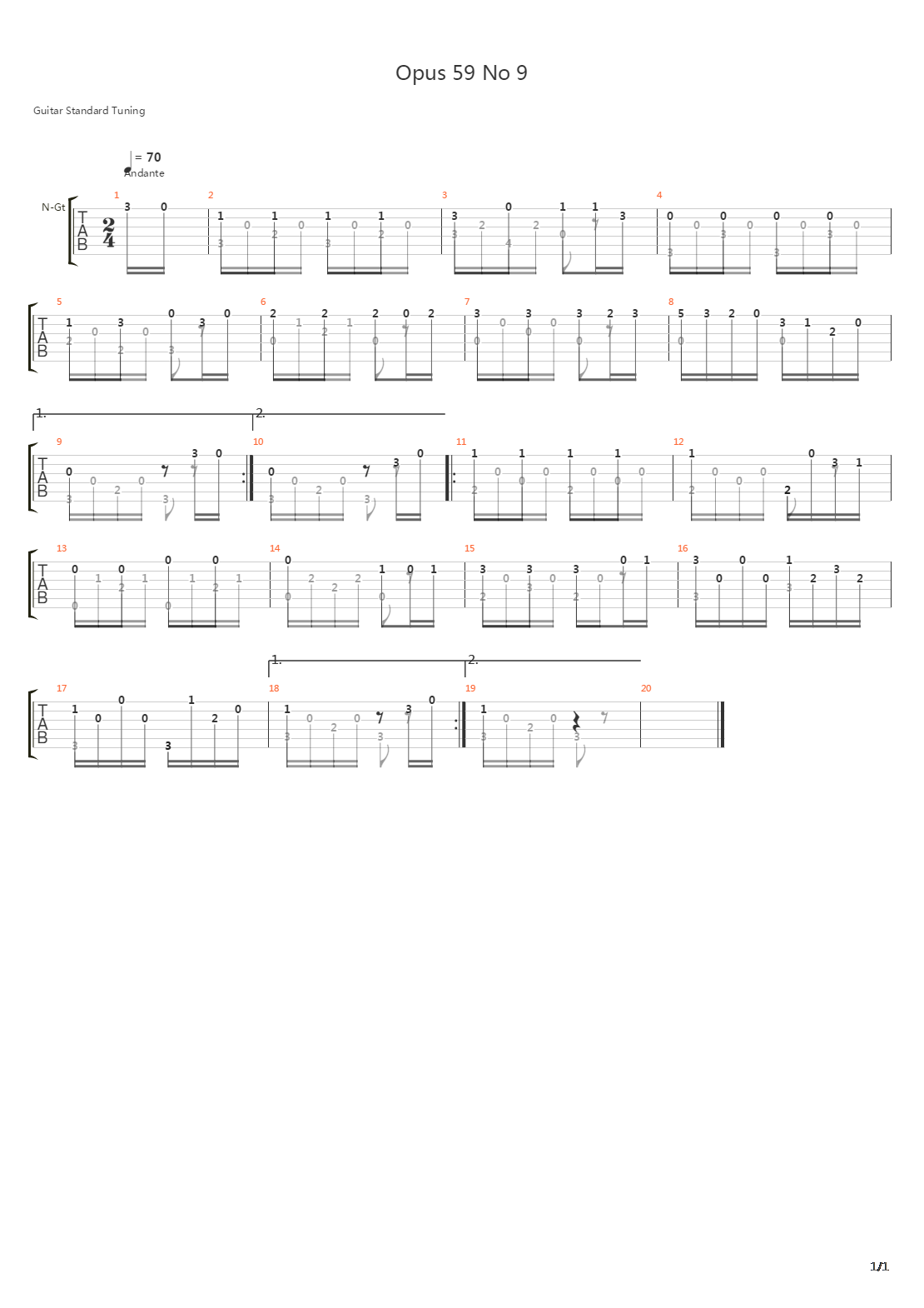 Opus 59 No 9吉他谱