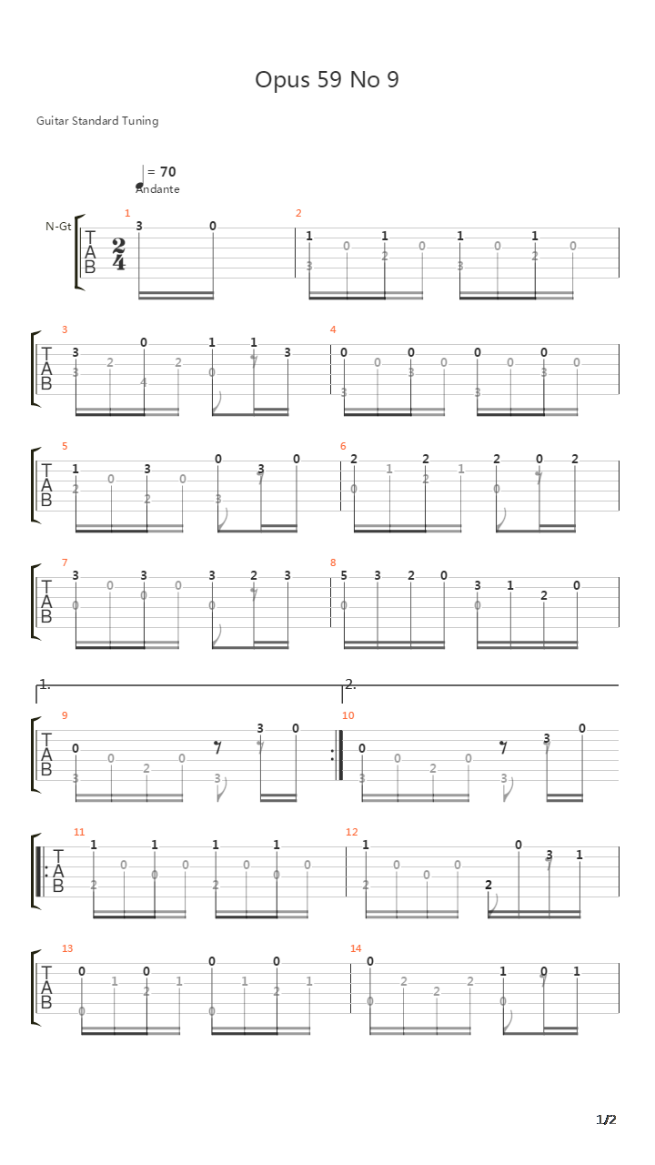 Opus 59 No 9吉他谱