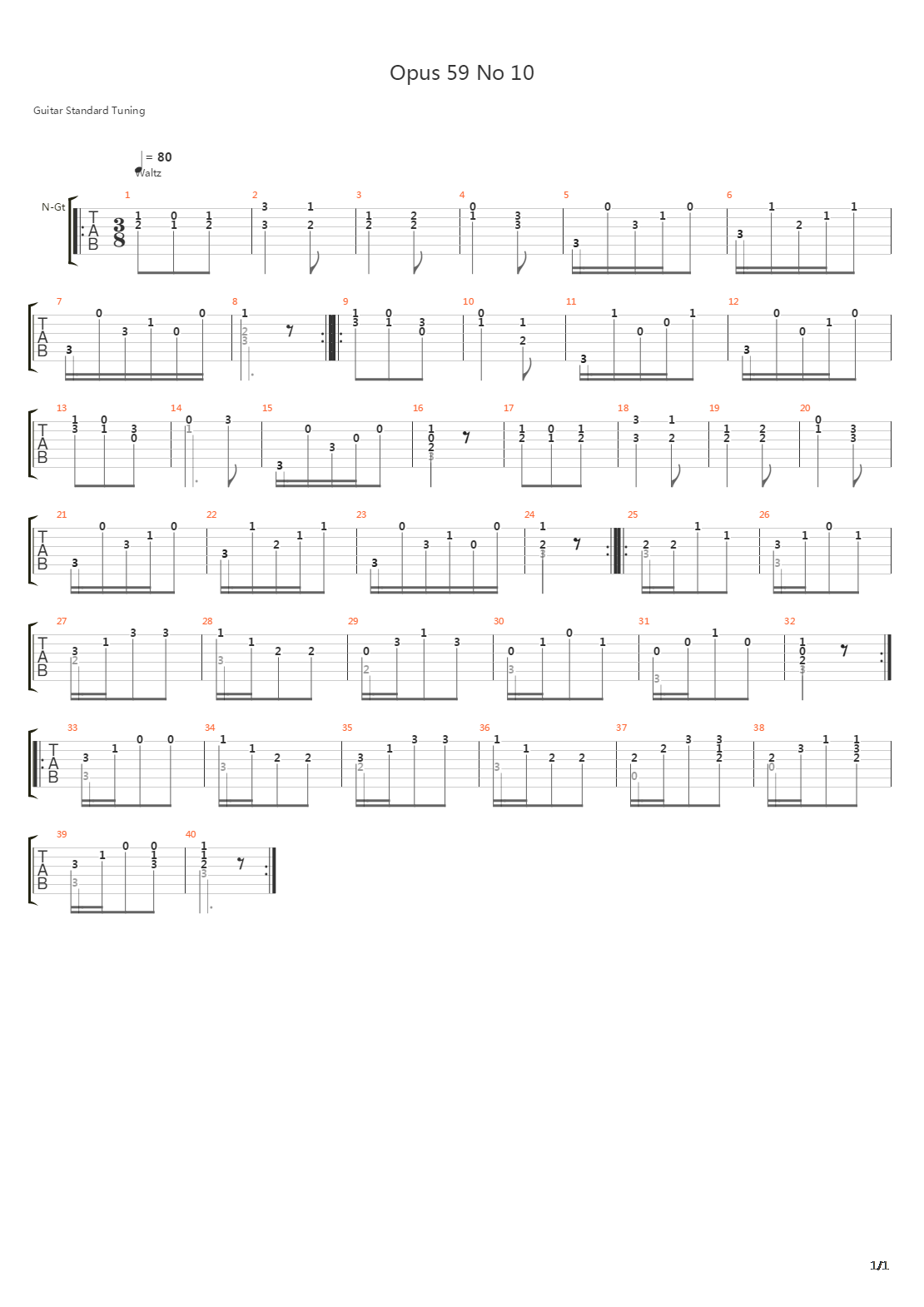 Opus 59 No 10吉他谱