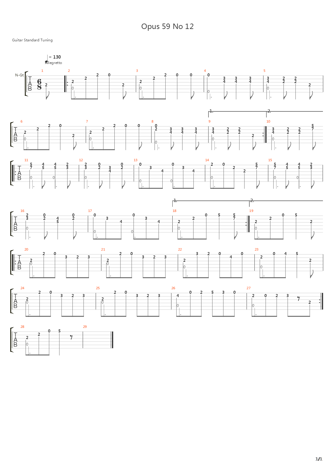 Opus 59 No 12吉他谱