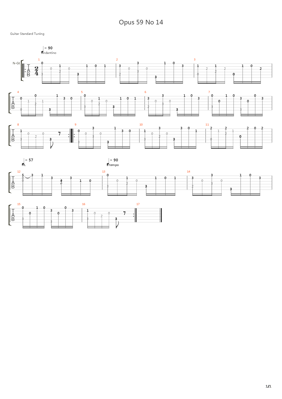 Opus 59 No 14吉他谱