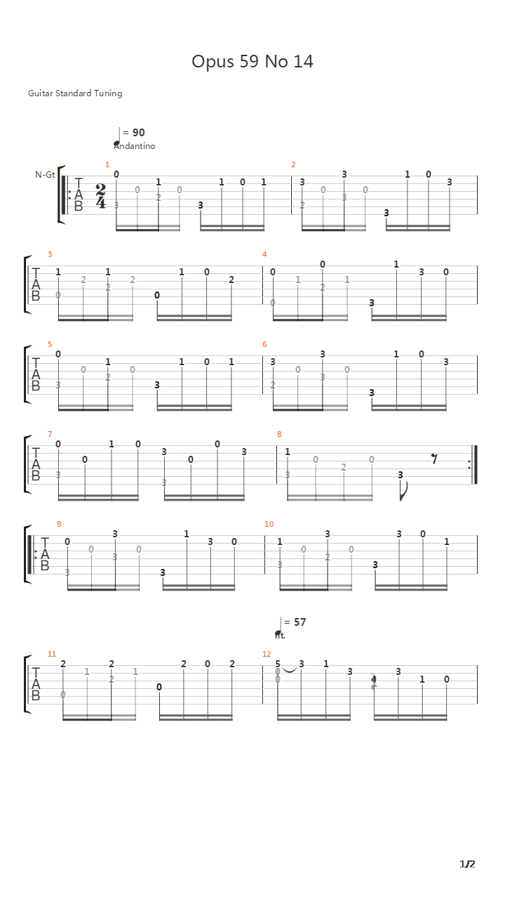 Opus 59 No 14吉他谱