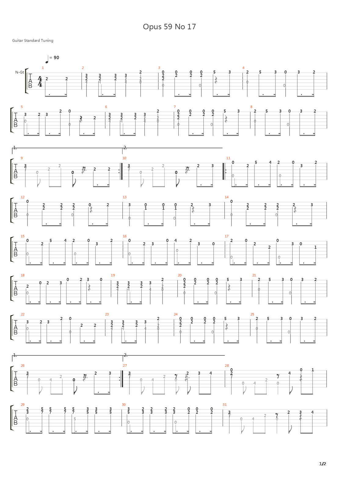 Opus 59 No 17吉他谱