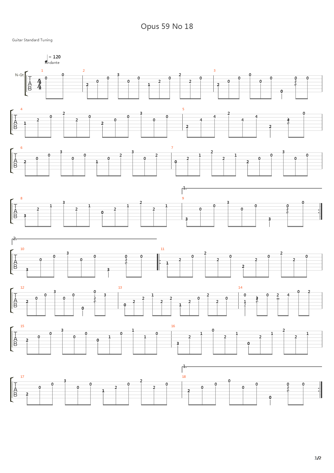 Opus 59 No 18吉他谱
