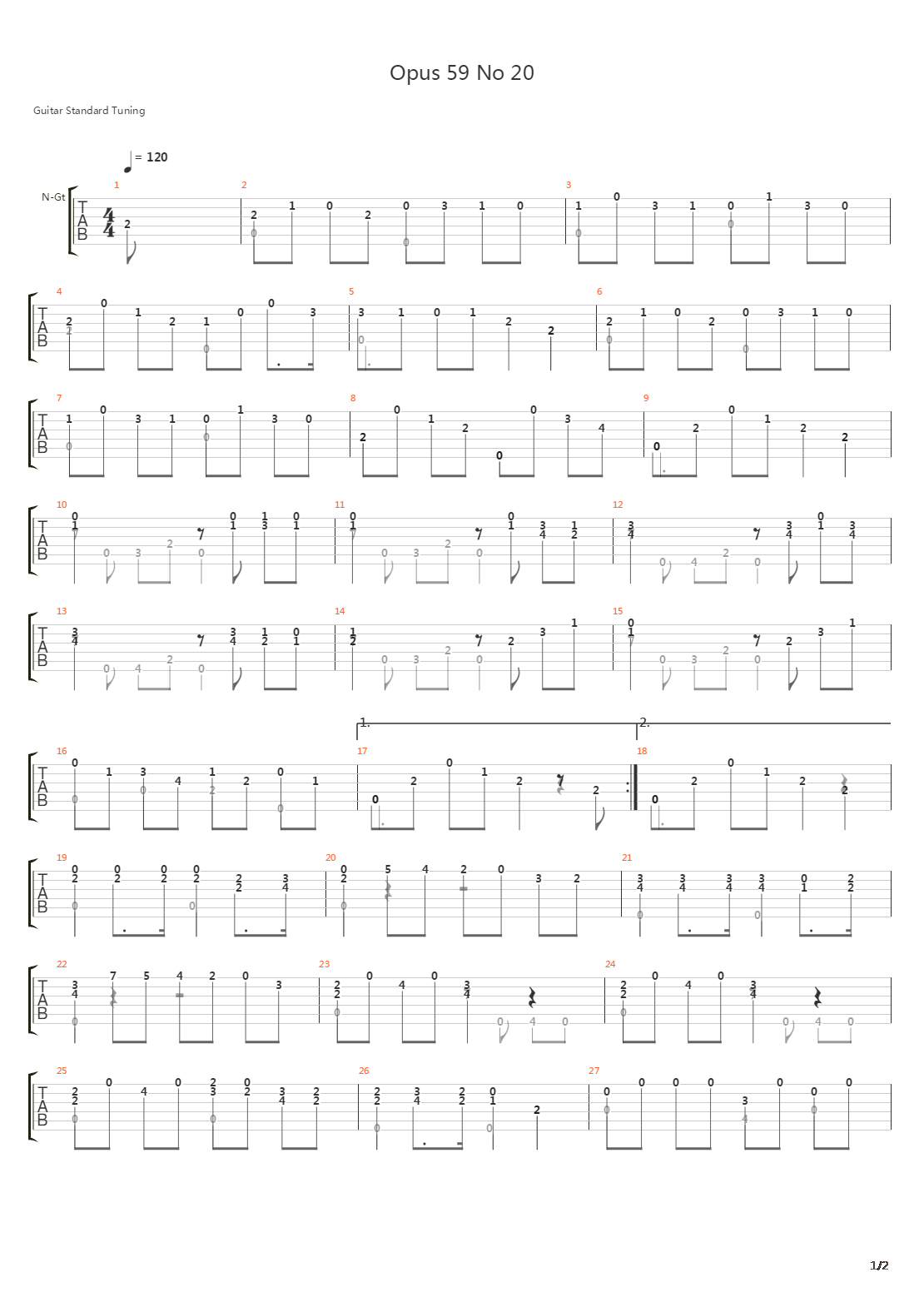 Opus 59 No 20吉他谱