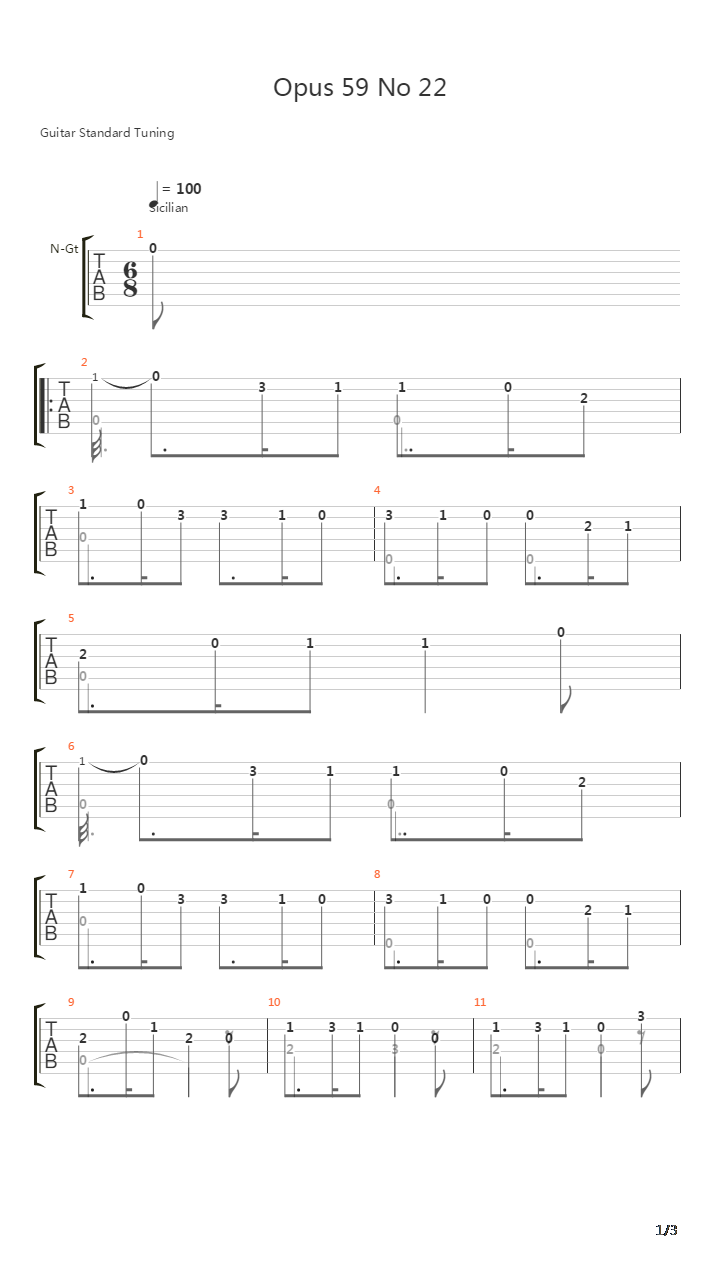 Opus 59 No 22吉他谱