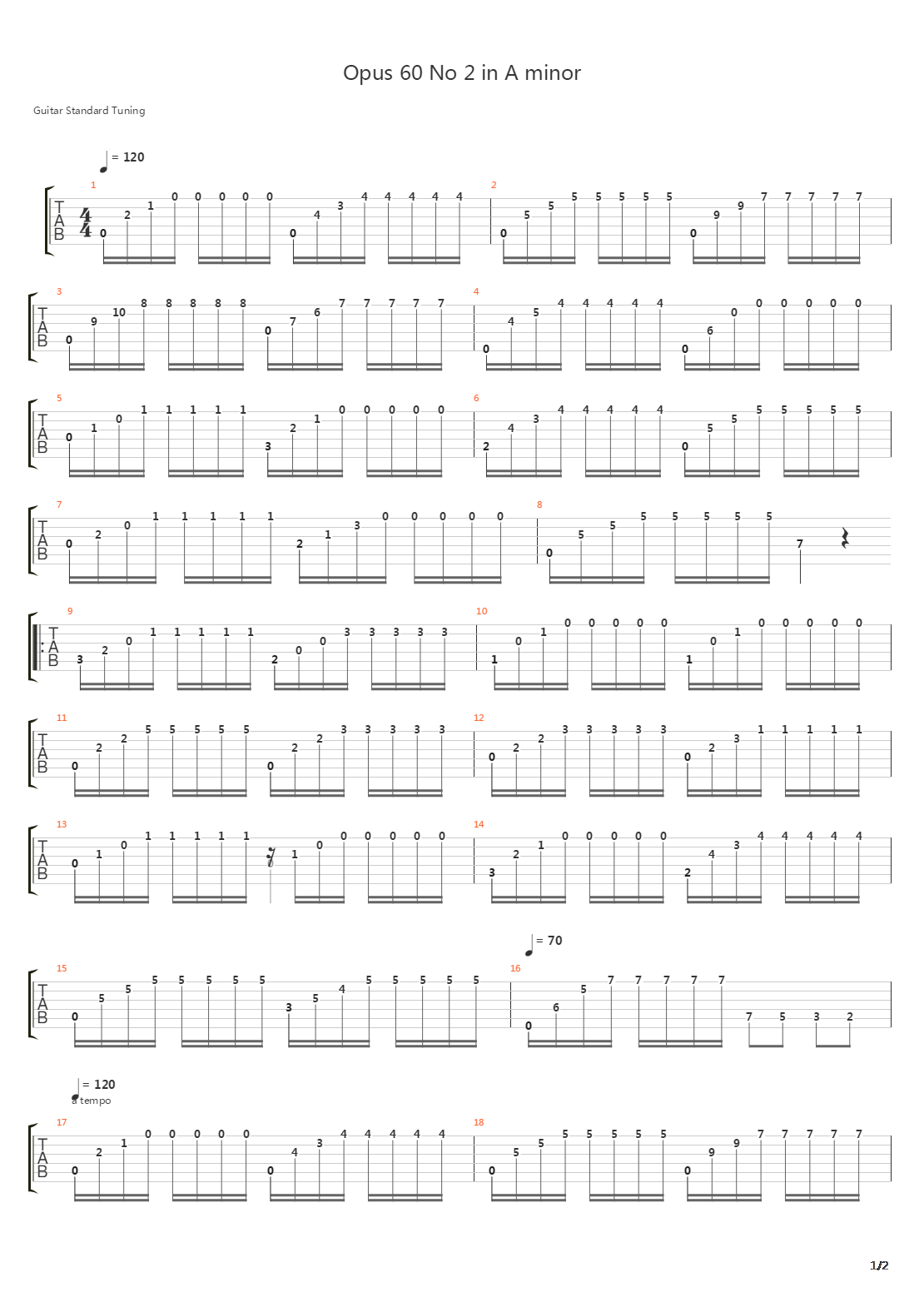 Opus 60 No 2 in A minor吉他谱