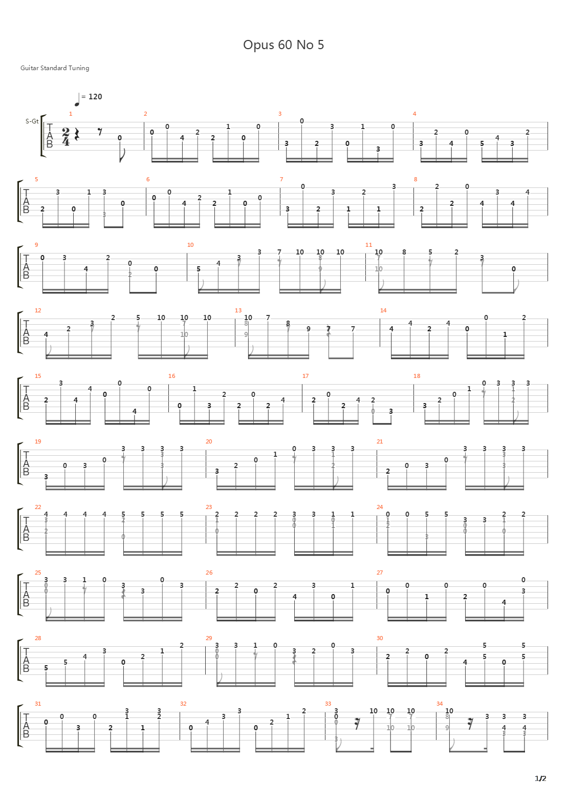 Opus 60 No 5 in G吉他谱