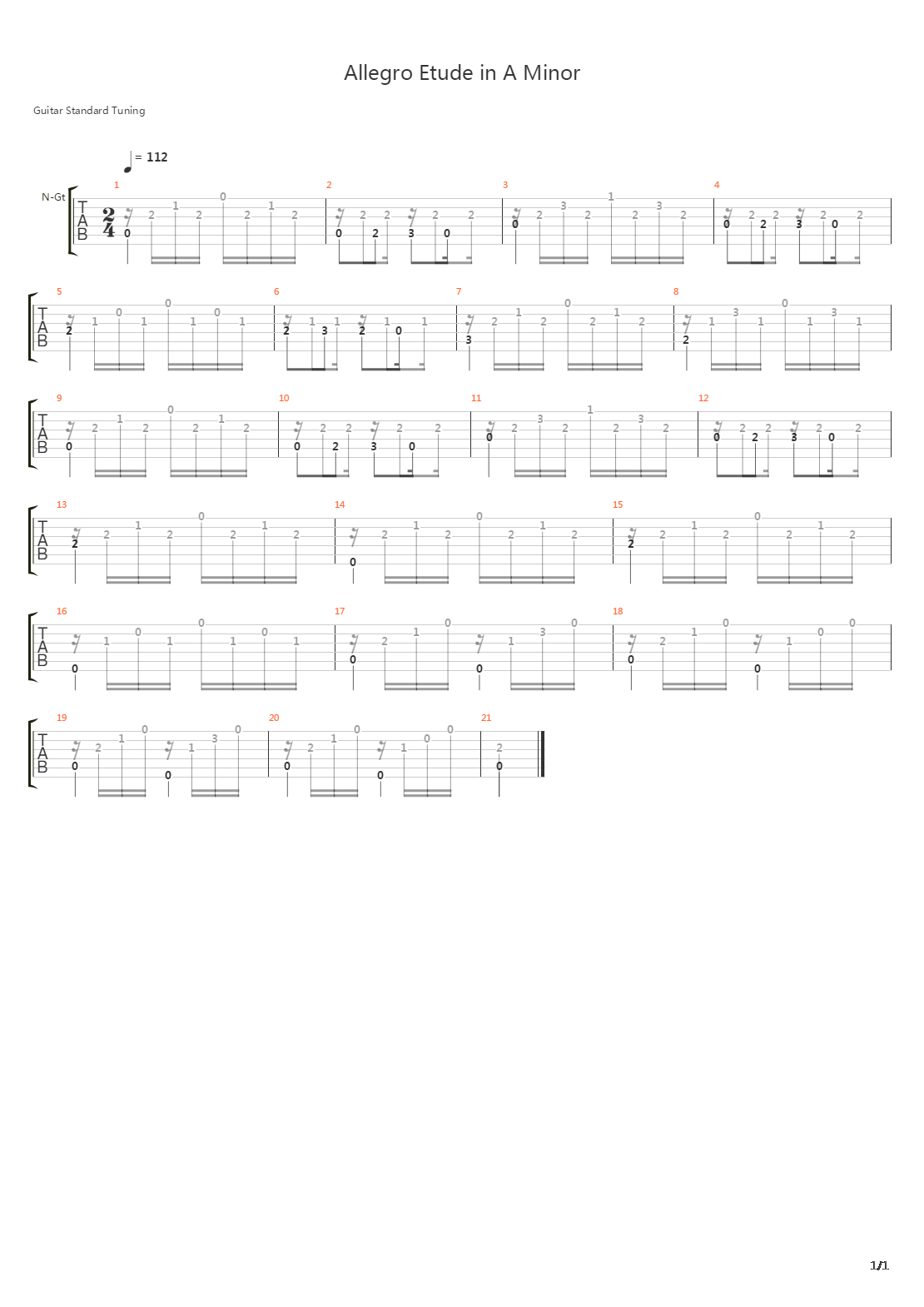 Allegro Etude in A Minor吉他谱