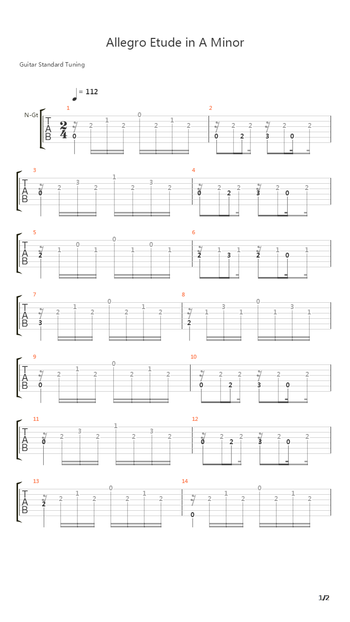 Allegro Etude in A Minor吉他谱