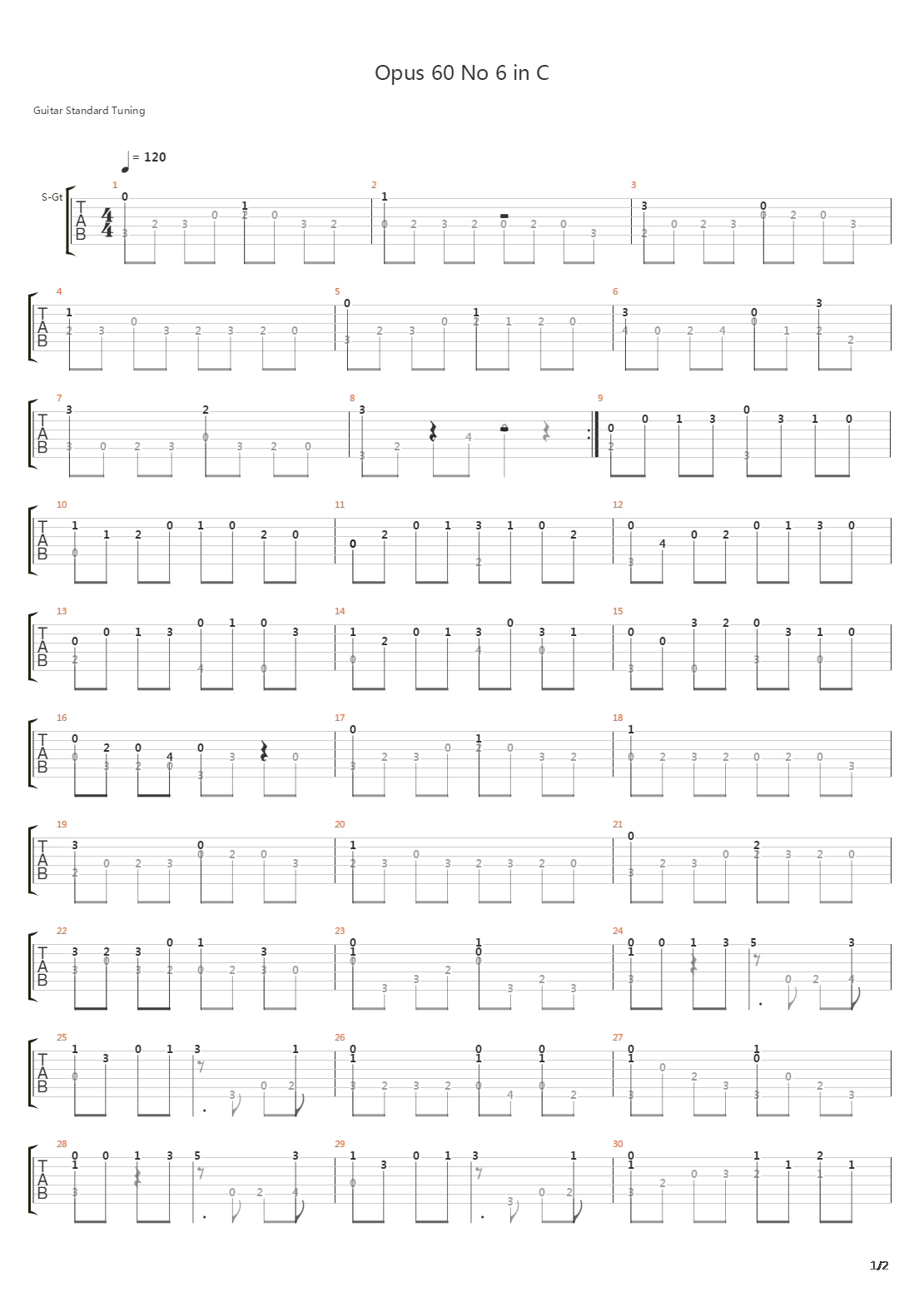 Opus 60 No 6 in C吉他谱