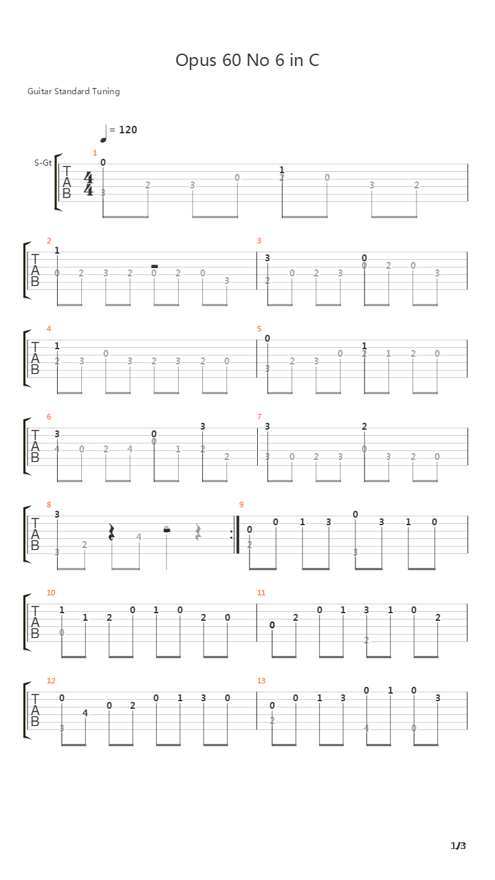 Opus 60 No 6 in C吉他谱