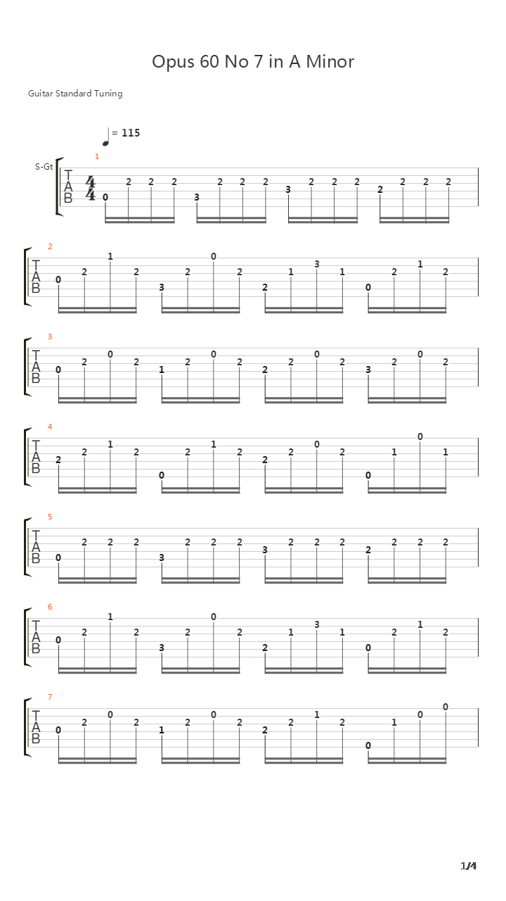 Opus 60 No 7 in A Minor吉他谱