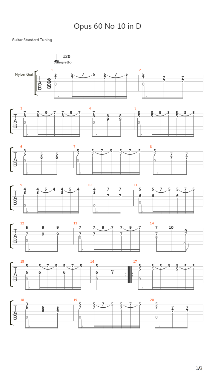 Opus 60 No 10 in D吉他谱