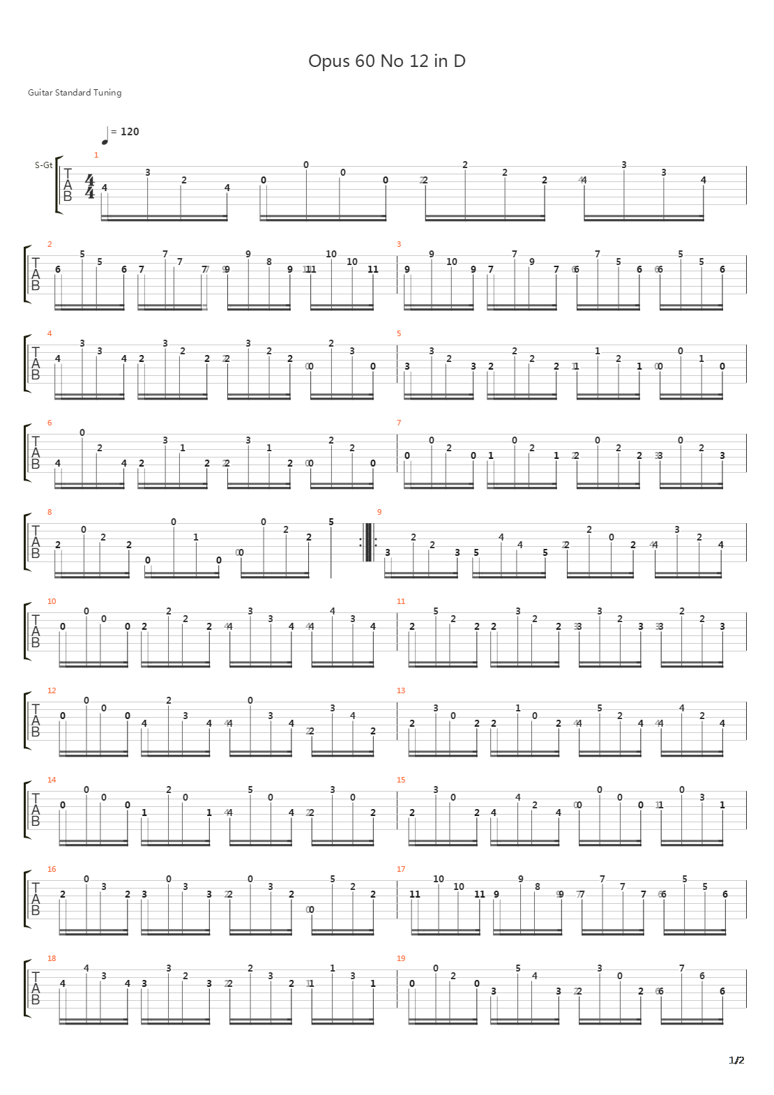 Opus 60 No 12 in D吉他谱