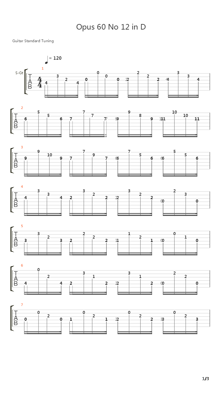 Opus 60 No 12 in D吉他谱