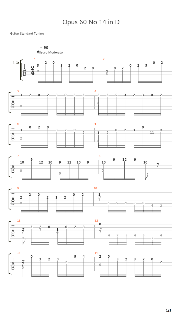 Opus 60 No 14 in D吉他谱