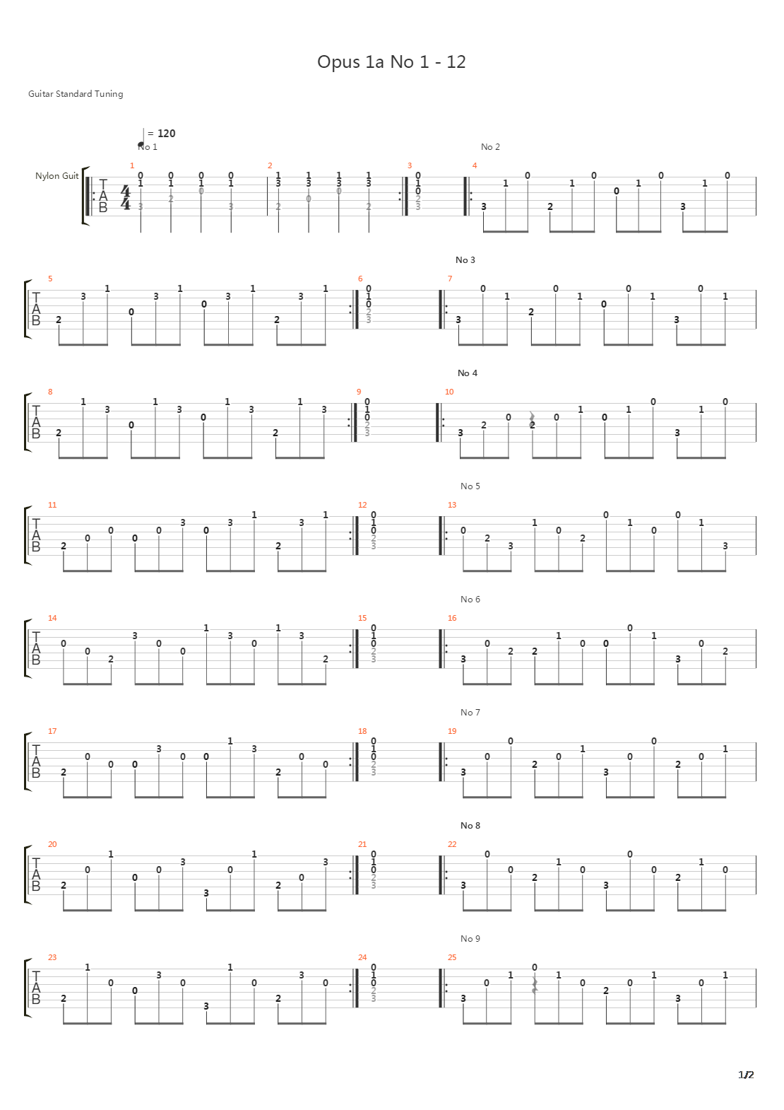 Opus 1a No 1-12吉他谱