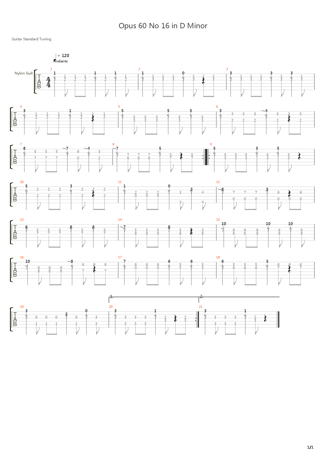 Opus 60 No 16 D Minor吉他谱