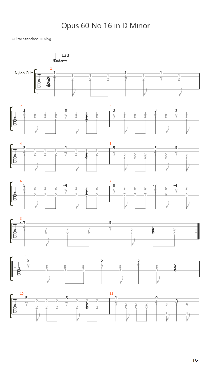 Opus 60 No 16 D Minor吉他谱