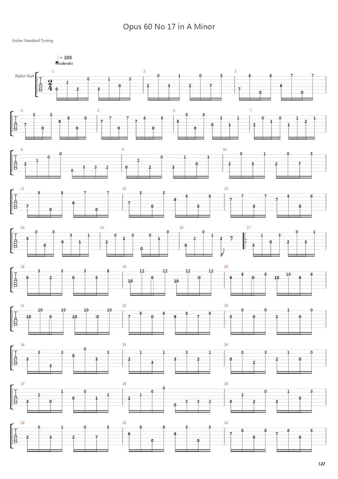 Opus 60 No 17 in A Minor吉他谱