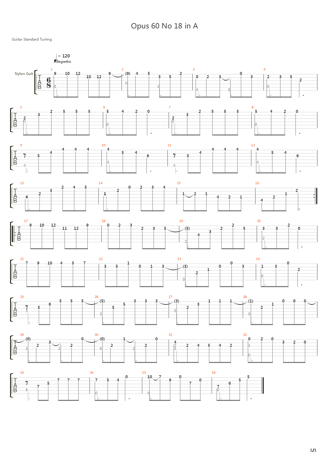 Opus 60 No 18 in A吉他谱