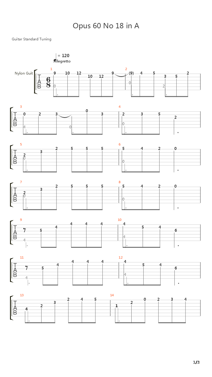 Opus 60 No 18 in A吉他谱