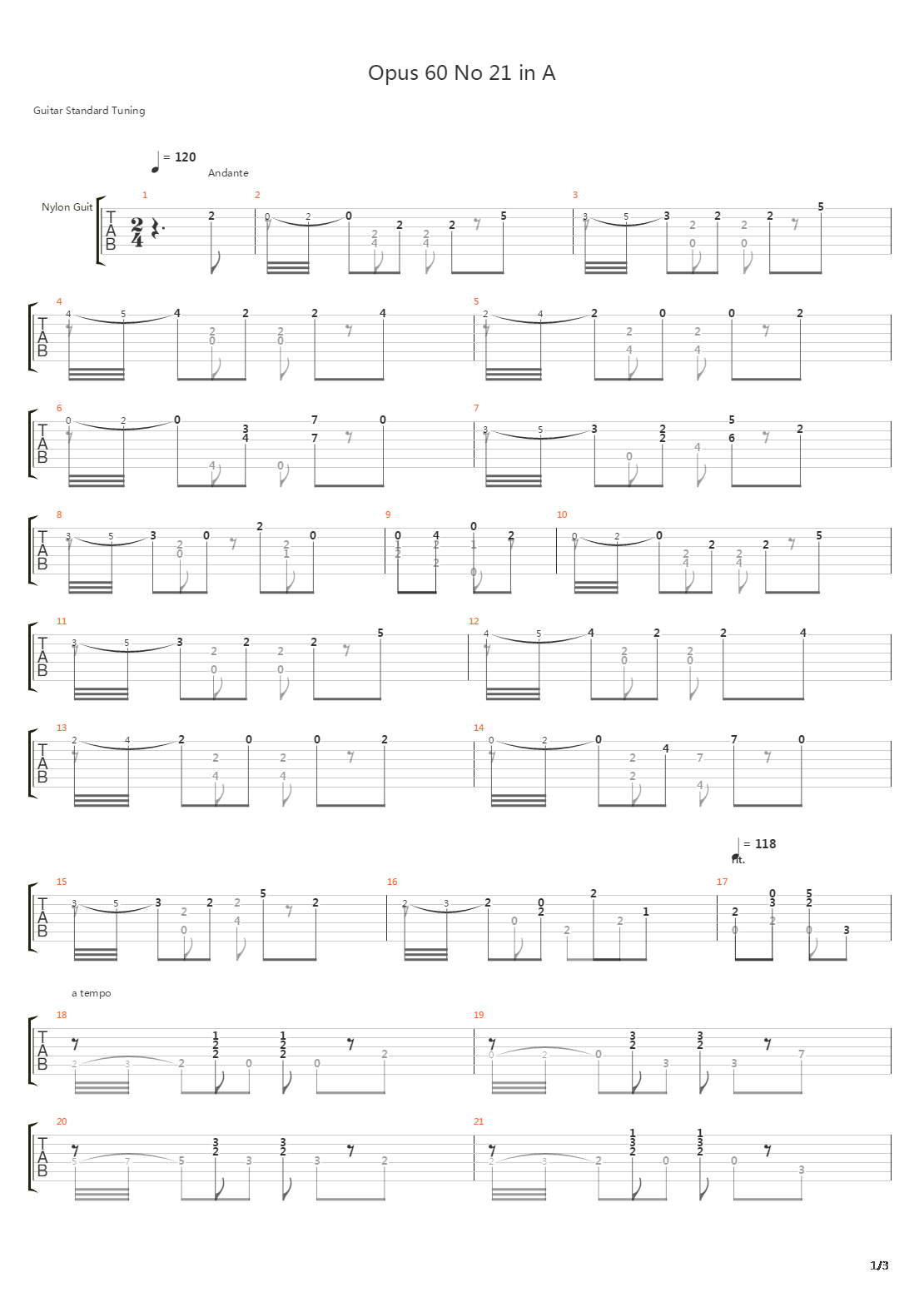 Opus 60 No 21 in A吉他谱