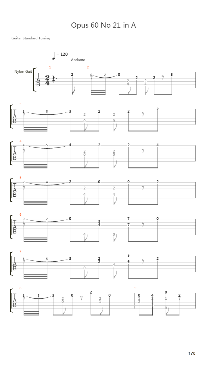 Opus 60 No 21 in A吉他谱