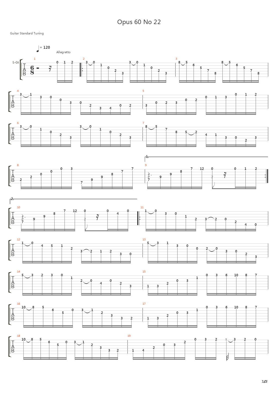 Opus 60 No 22 in C吉他谱