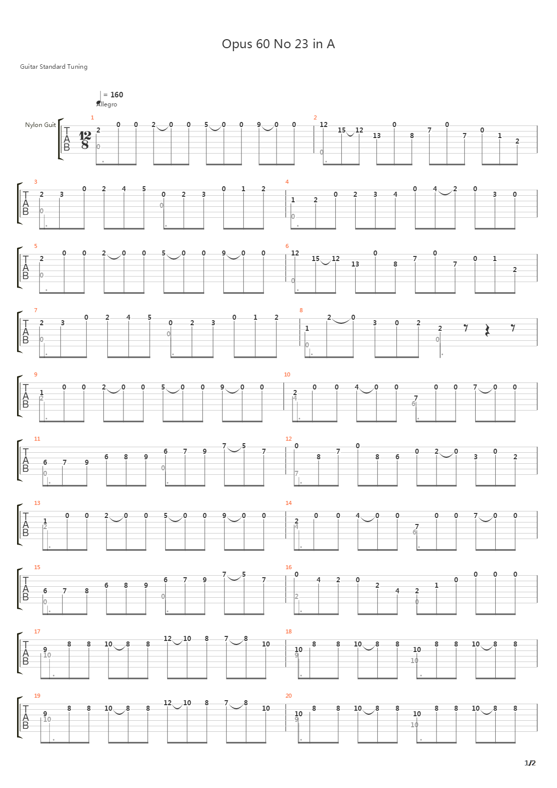 Opus 60 No 23 in A吉他谱