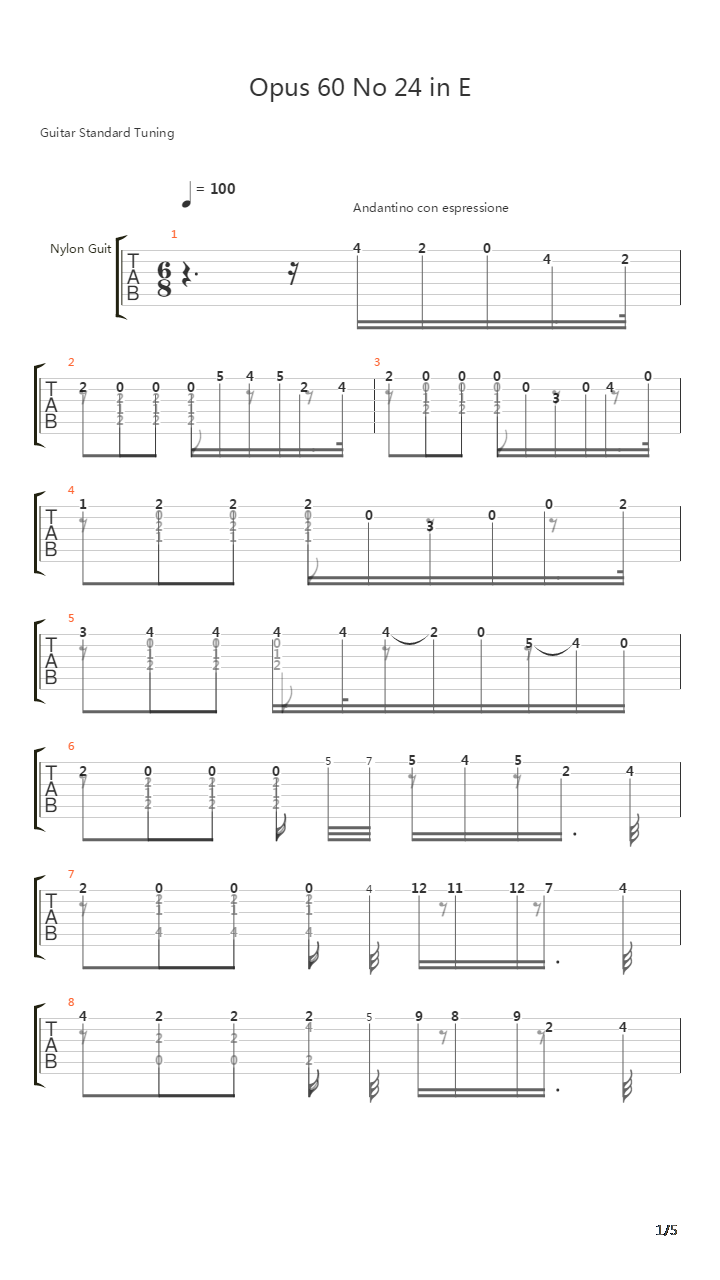 Opus 60 No 24 in E吉他谱