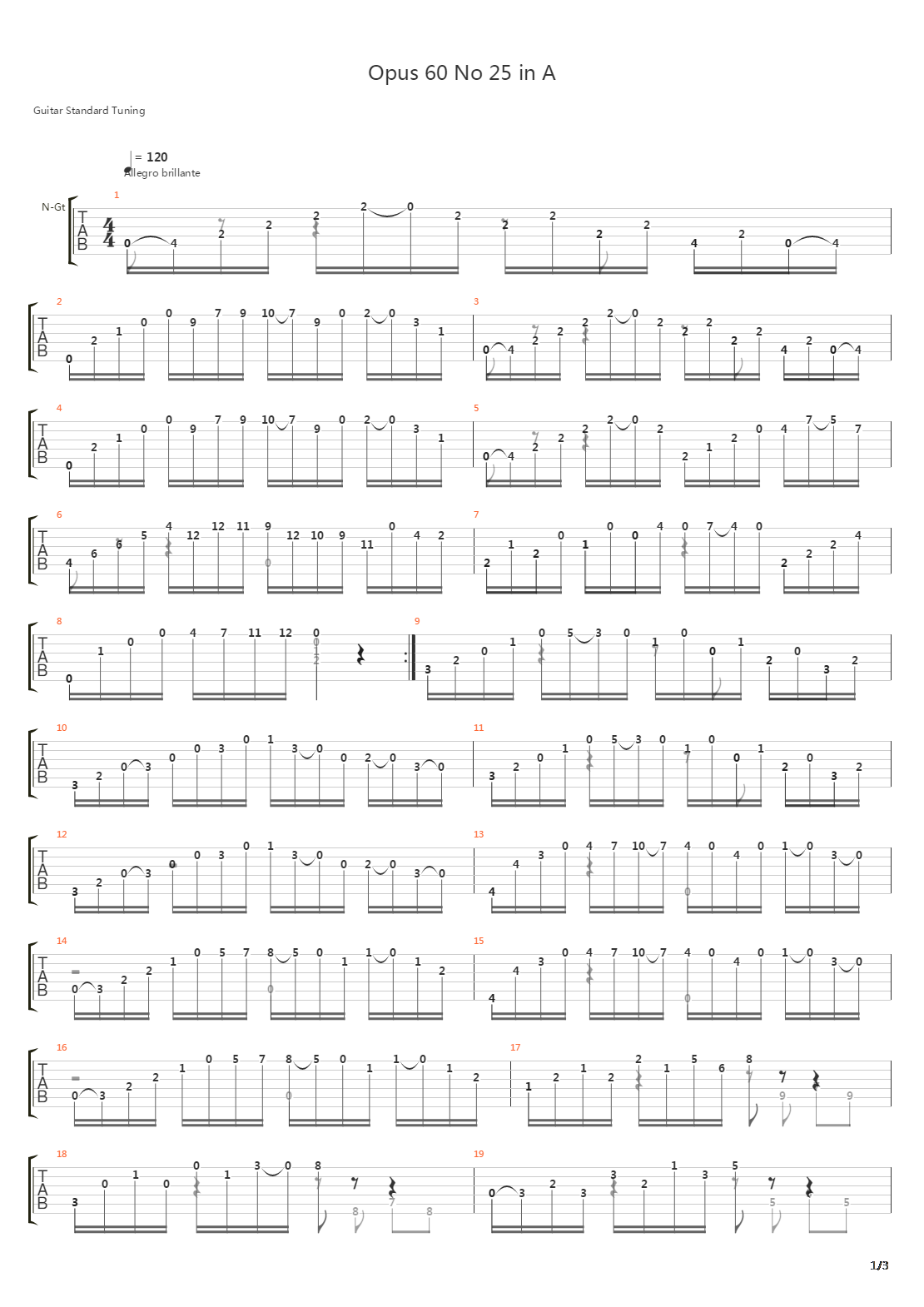 Opus 60 No 25 in A吉他谱