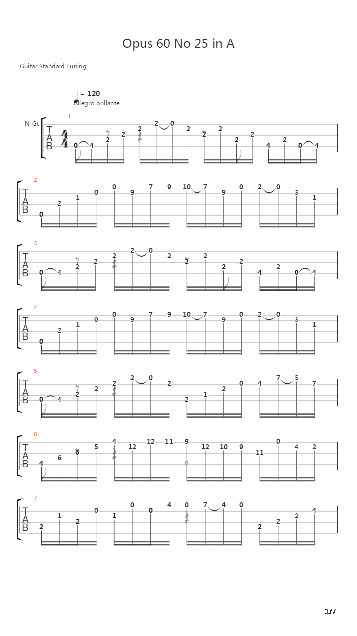 Opus 60 No 25 in A吉他谱