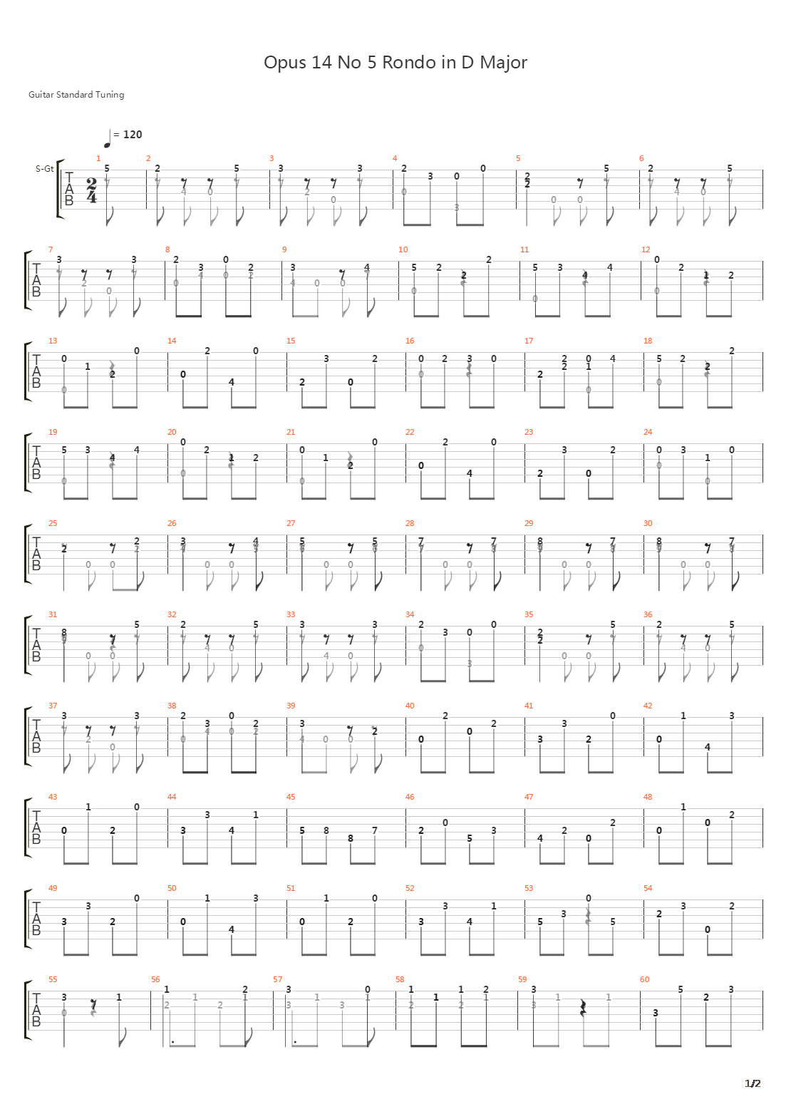 Opus 14 No 5 Rondo in D Major吉他谱