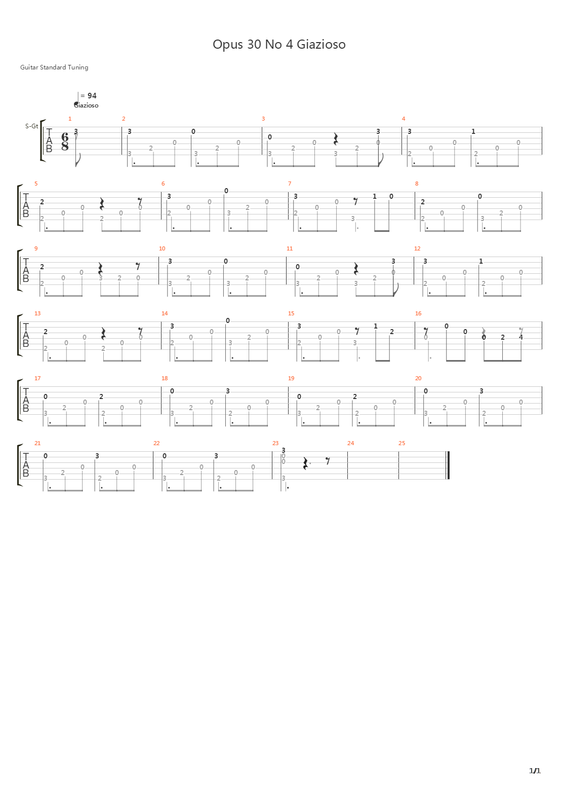 Opus 30 No 4 Giazioso吉他谱