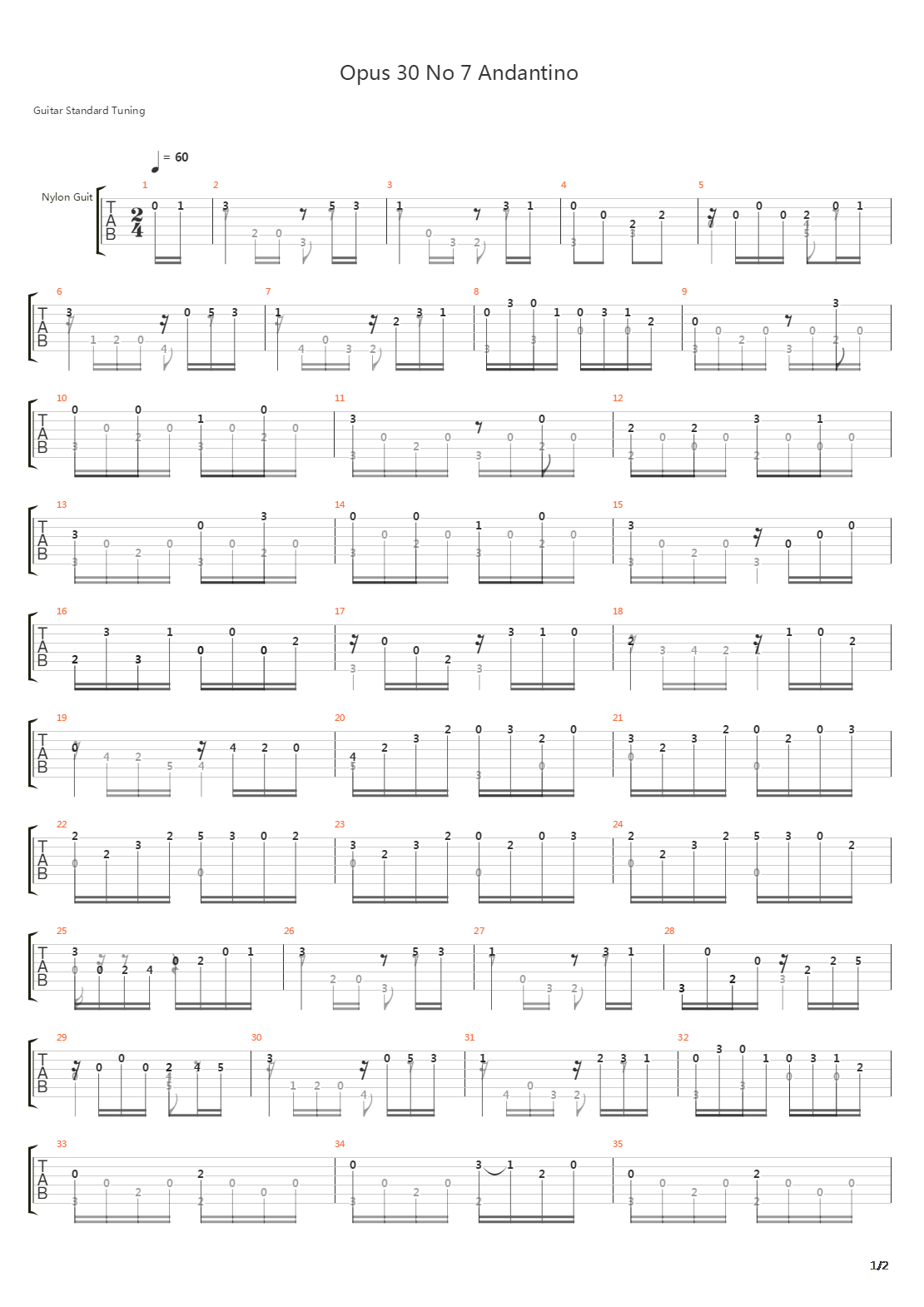 Opus 30 No 7 Andantino吉他谱