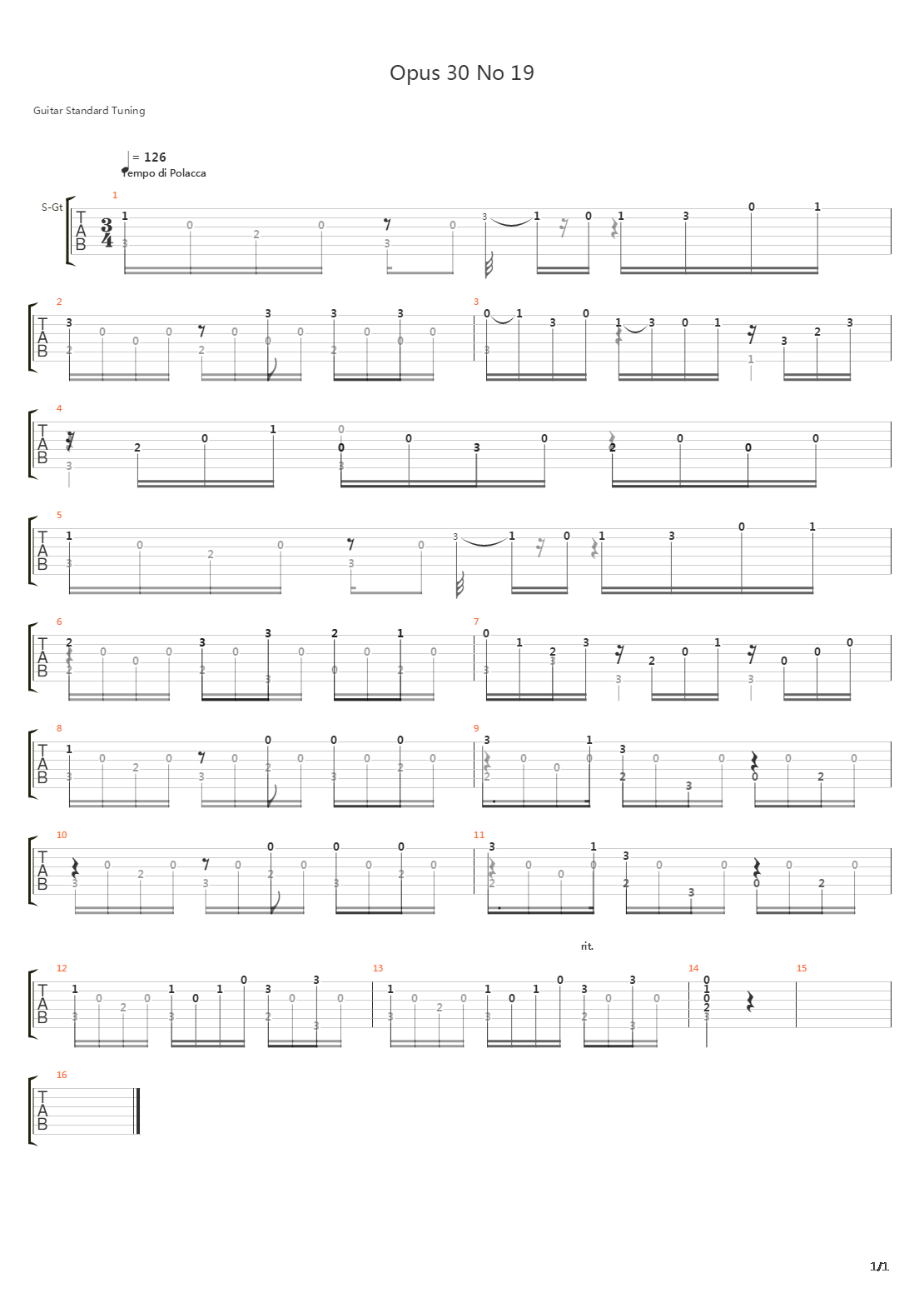 Opus 30 No 19吉他谱