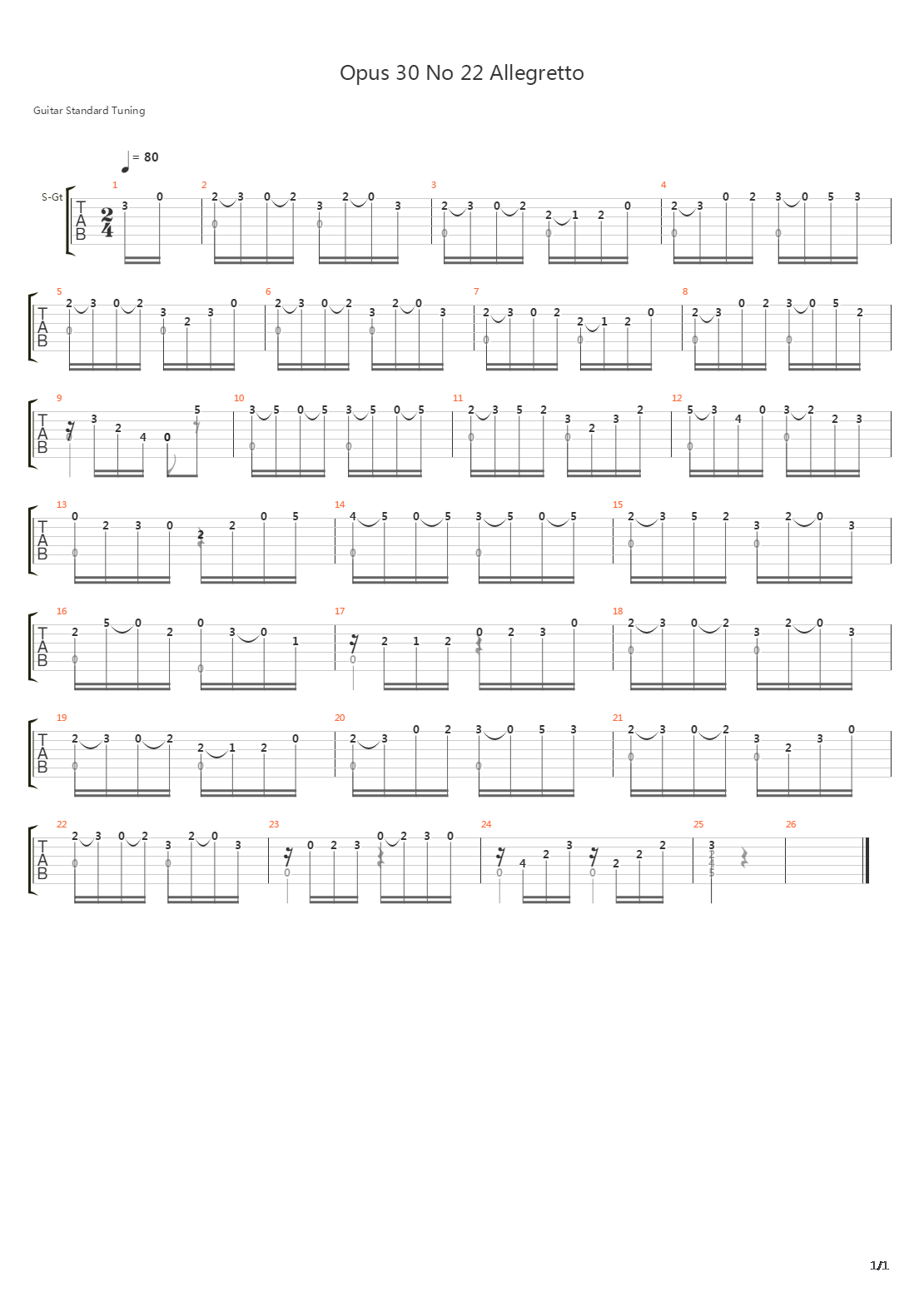 Opus 30 No 22 Allegretto吉他谱