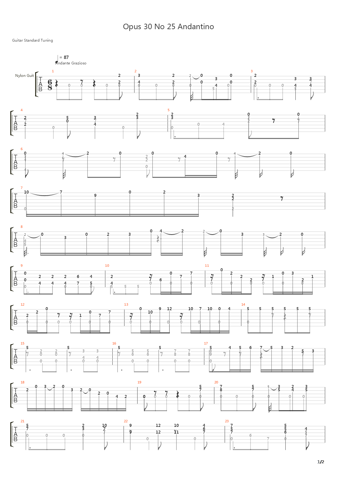 Opus 30 No 25 Andantino吉他谱