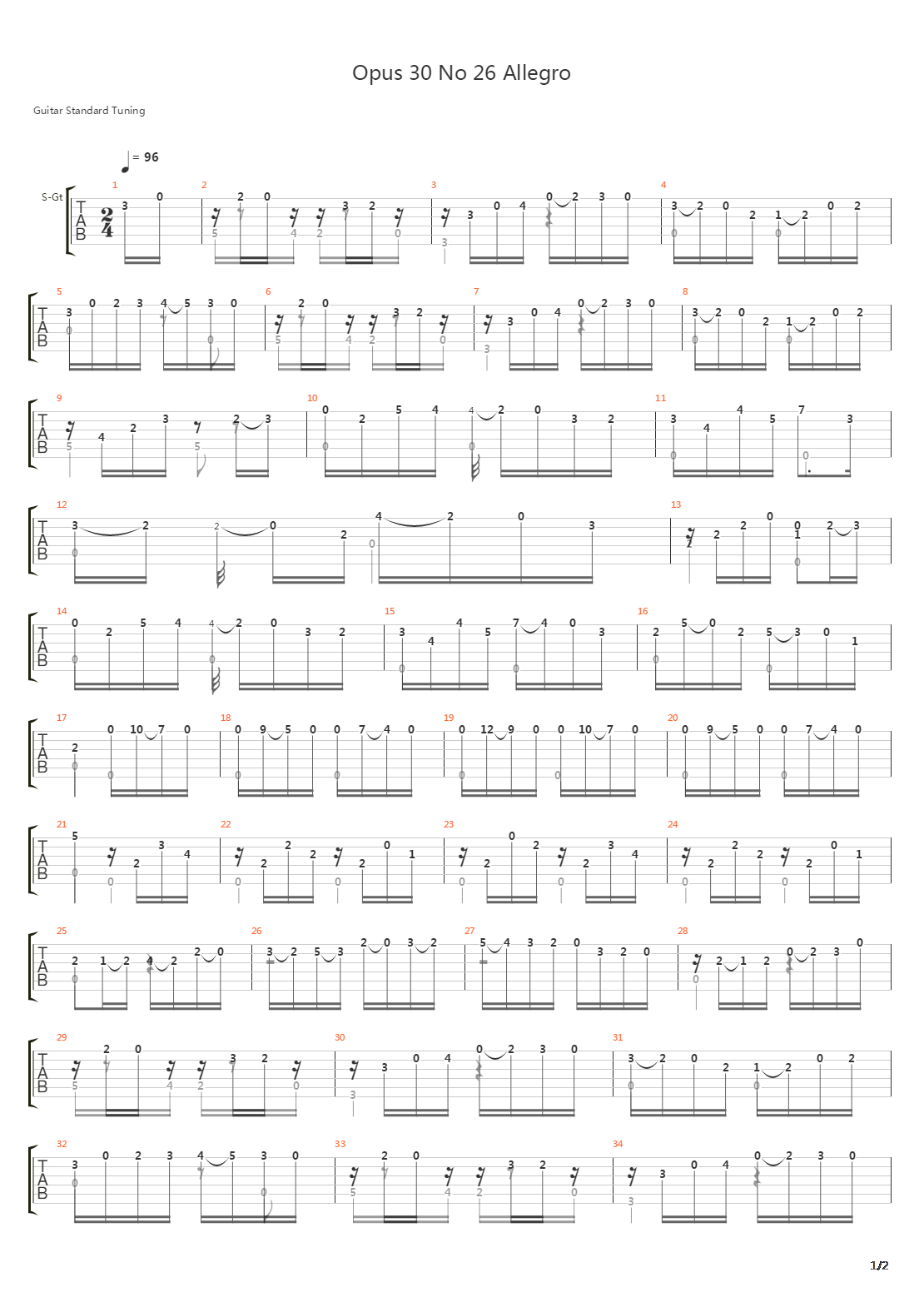 Opus 30 No 26 Allegro吉他谱