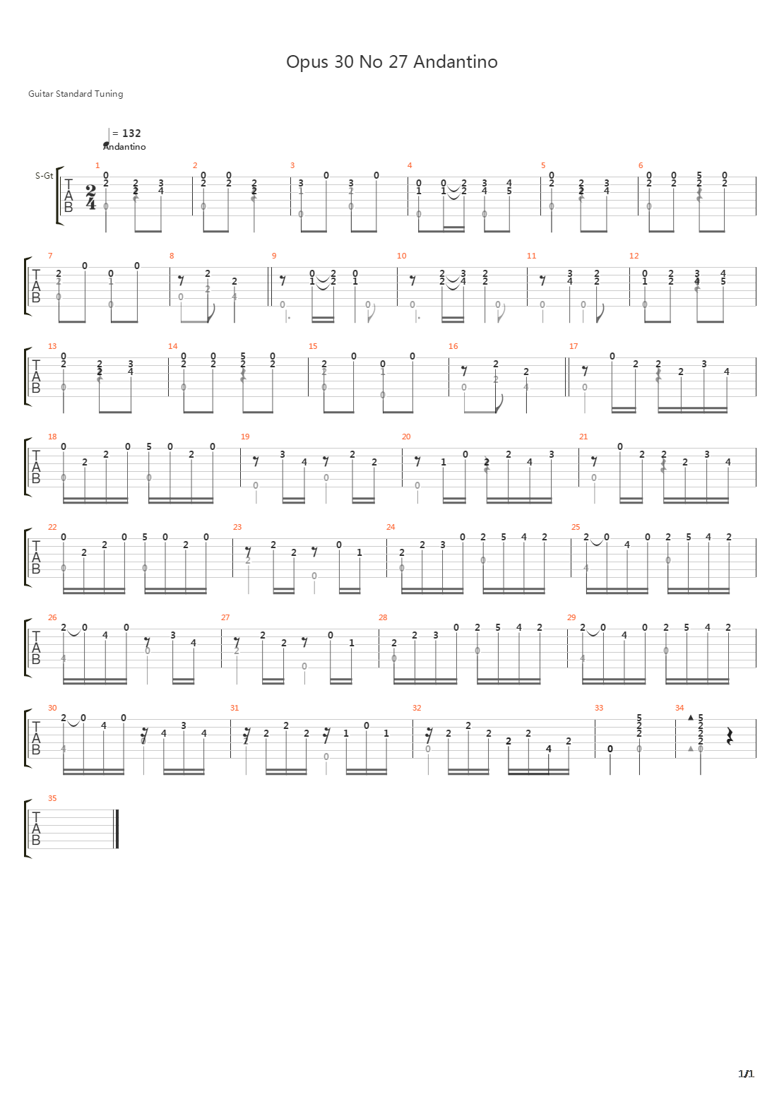 Opus 30 No 27 Andantino吉他谱